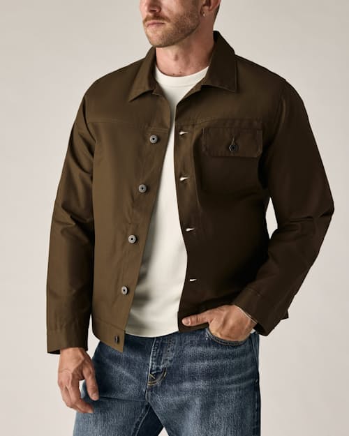 on model image of Dry Wax Trucker Jacket