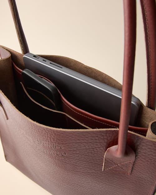 laydown detail image of Flint and Tinder x Rancourt & Co. Leather Tote