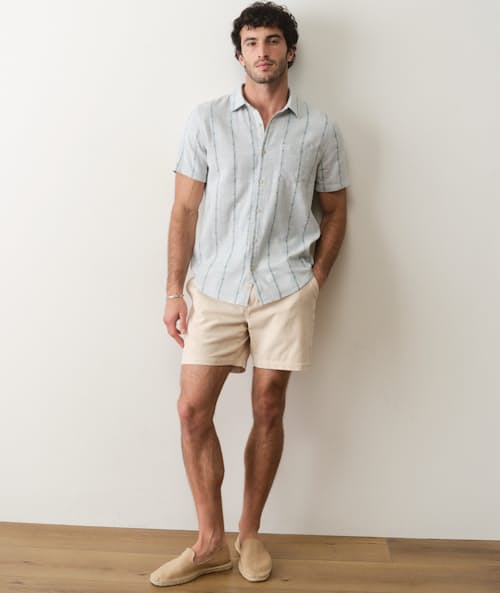on model image of Classic Stretch Selvage Short Sleeve Shirt
