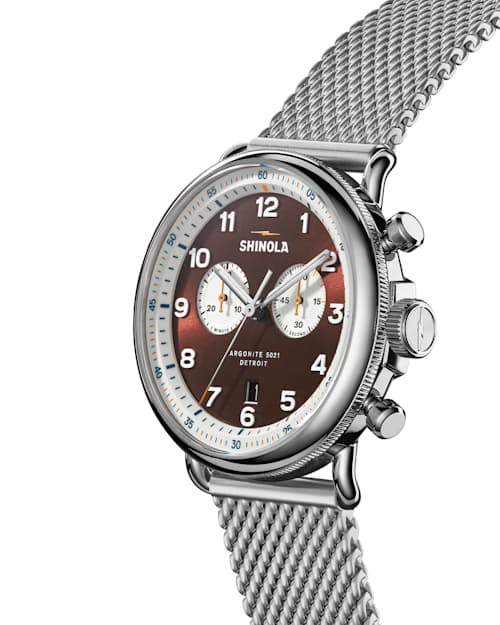 laydown detail image of Canfield Model C56 2 Eye Chrono 43mm, Silver Bracelet