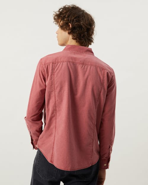 on model image of Pigment Dye Canvas Long Sleeve Shirt