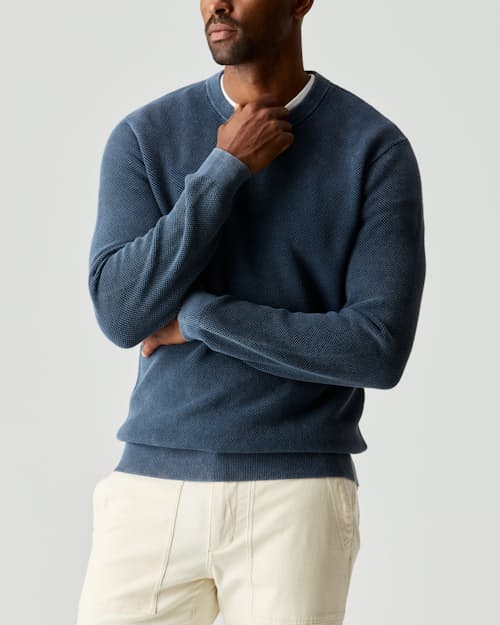 on model image of Garment Dyed Cotton Crewneck Sweater