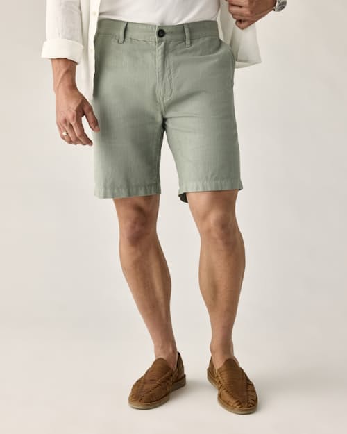 on model image of Cotton Linen Chino Short - 9"