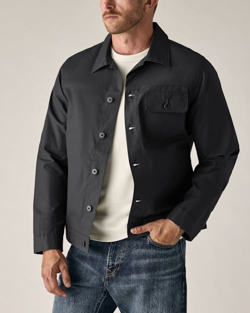 on model image of Dry Wax Trucker Jacket