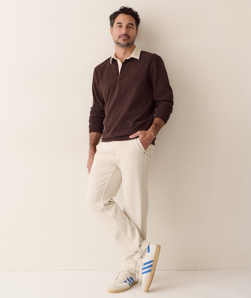on model image of Sueded Rugby Polo
