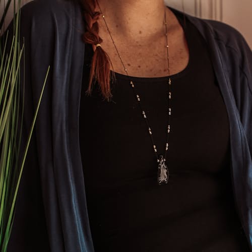 laydown image of Black Agate Stars Long Necklace