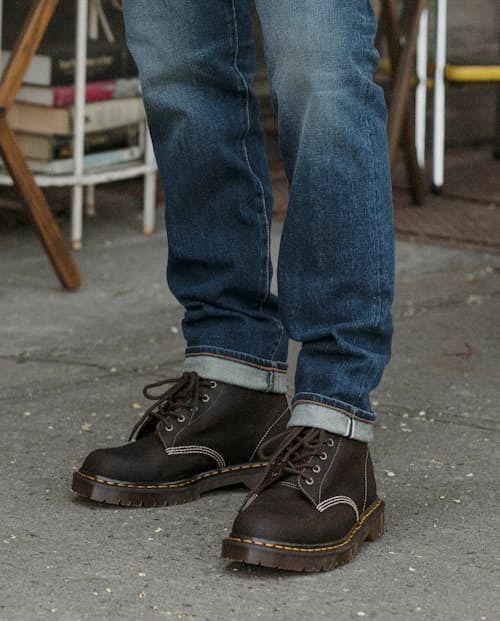 lifestyle image of 1460 Made in England Wax Commander Lace Up Boots