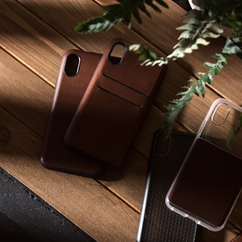 laydown image of Clear Case - Rustic Brown Leather