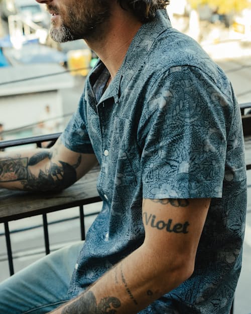lifestyle image of Printed Dobby Camp Collar Shirt