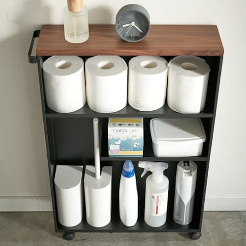 lifestyle image of Tower Rolling Slim Bathroom Cart With Handle