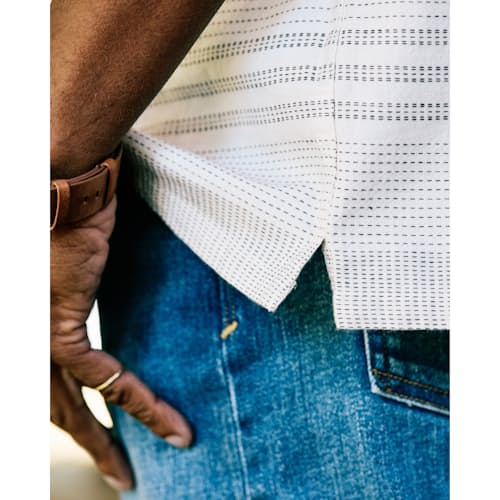 lifestyle image of Camp Collar Dobby Stripe Short Sleeve Shirt