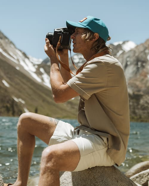 lifestyle image of Camp Collar Tipped Short Sleeve Shirt