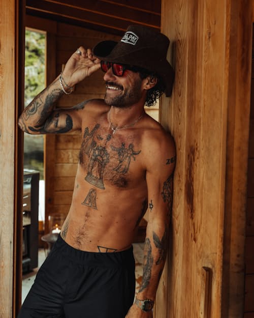 lifestyle image of Wool Cowboy Sauna Hat