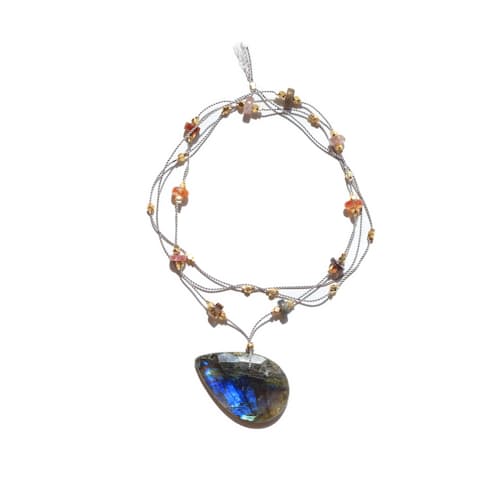 laydown image of Labradorite and Garnet Stars Necklace