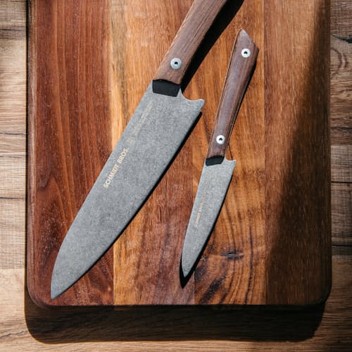 laydown image of 3 Pc Knife Set with Cutting Board