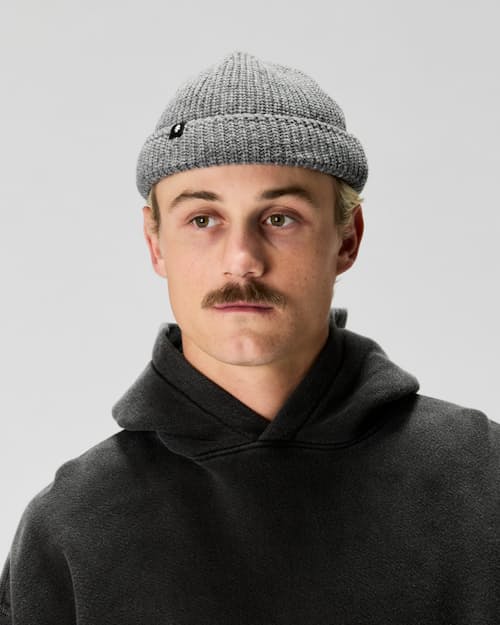 on model image of Short Roll Beanie
