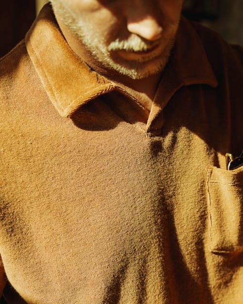 lifestyle image of Towel Terry Johnny Collar Polo