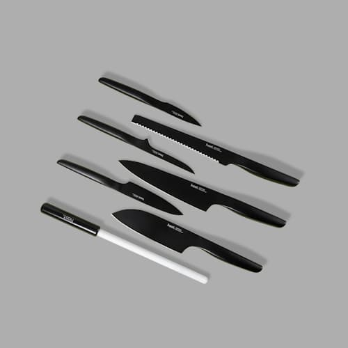 laydown image of 4 Piece Kitchen Knife Set with Honing Rod