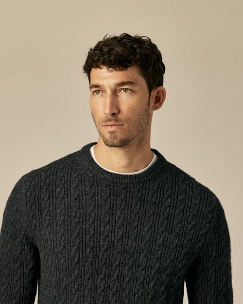 on model image of EasyCash Cable Knit Sweater