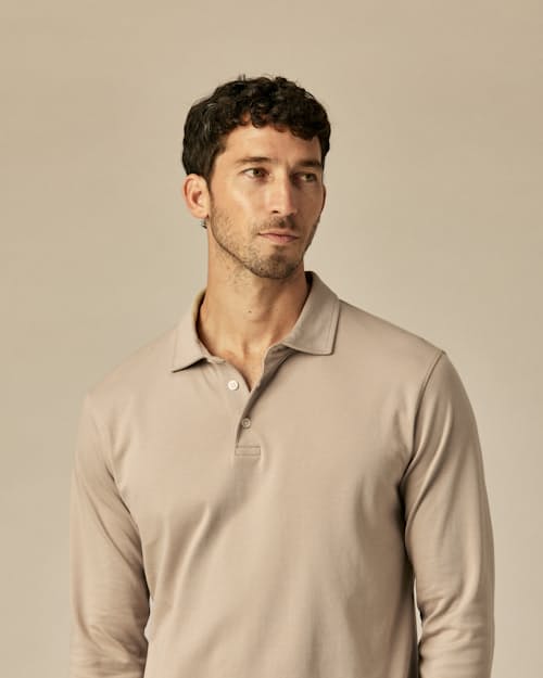 on model image of Aloeknit Long Sleeve Polo