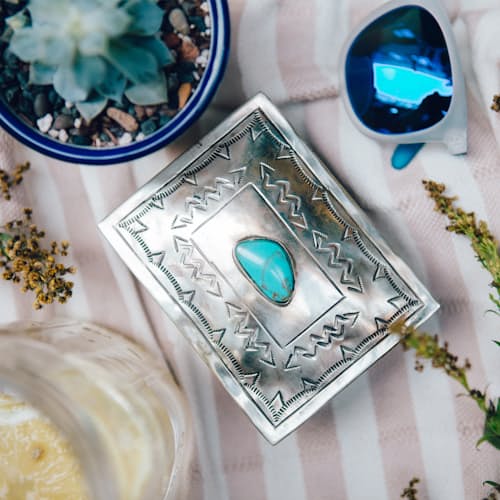 laydown image of Silver + Turquoise Jewelry Box