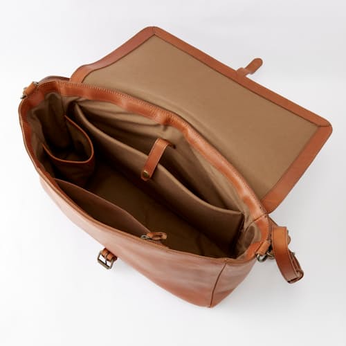 laydown image of Leather Messenger