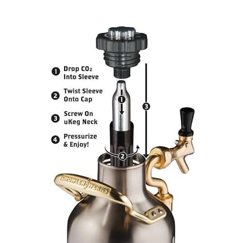 laydown image of uKeg 64 oz. - Stainless Steel Growler (w/ CO2)