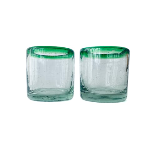 laydown image of Colored Rim Blown Glass Tumblers - Set of 2
