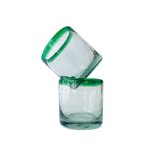laydown image of Colored Rim Blown Glass Tumblers - Set of 2