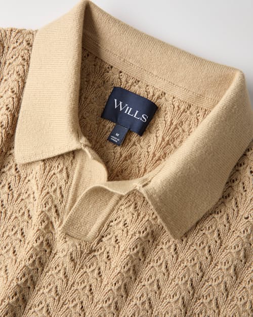 laydown detail image of Retro Stitch Johnny Collar Polo
