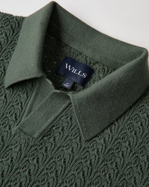 laydown detail image of Retro Stitch Johnny Collar Polo