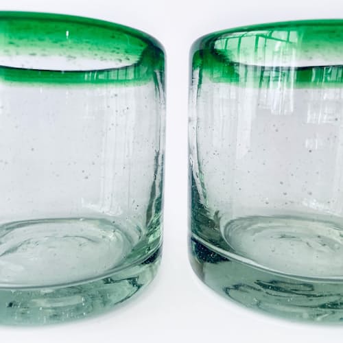 laydown detail image of Colored Rim Blown Glass Tumblers - Set of 2