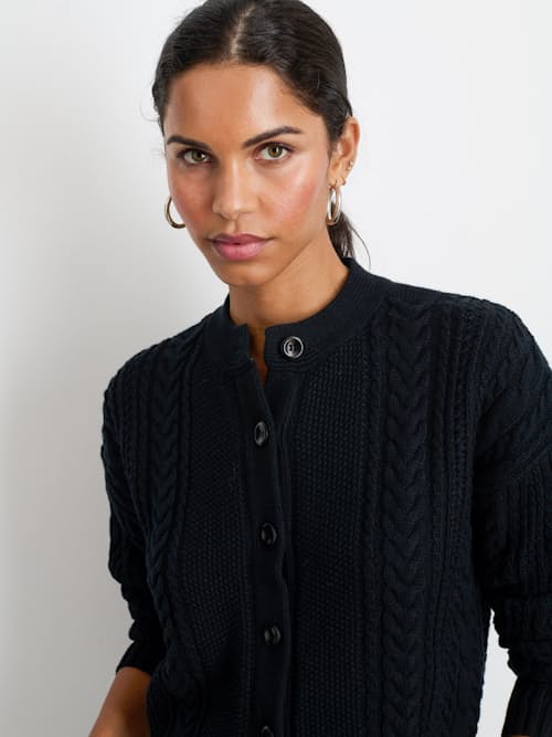 on model image of Women's Cable Knit Nico Chunky Cardigan