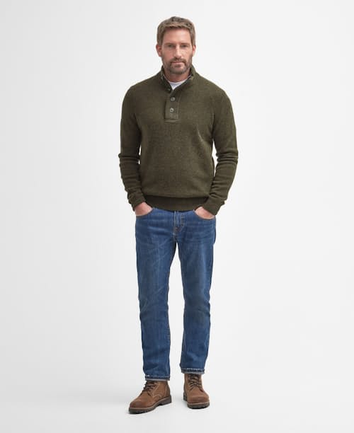 on model image of Essential Patch Half Zip Sweater