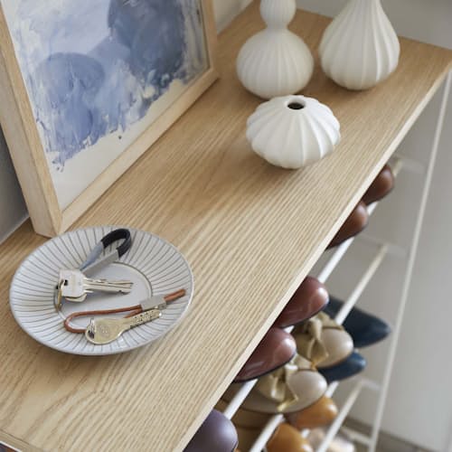 lifestyle image of Wood Top Shoe Rack Tower - 6 Tier