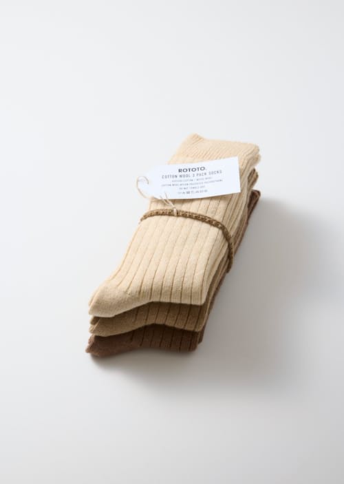 no crop image of Cotton Wool Ribbed Crew 3 Pack Socks