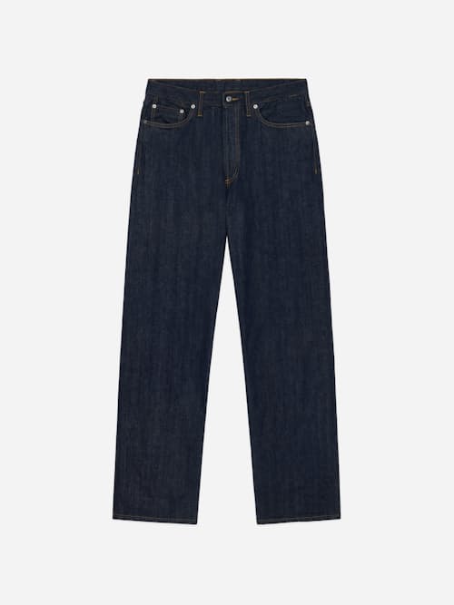 on model image of Relaxed Straight Selvedge Denim Jeans