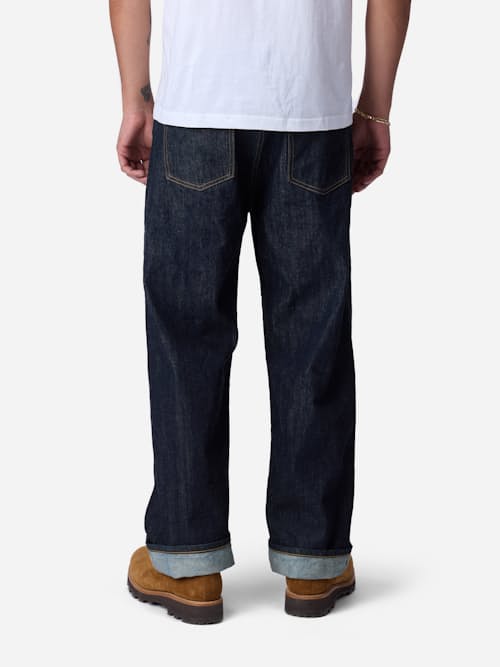 on model image of Relaxed Straight Selvedge Denim Jeans