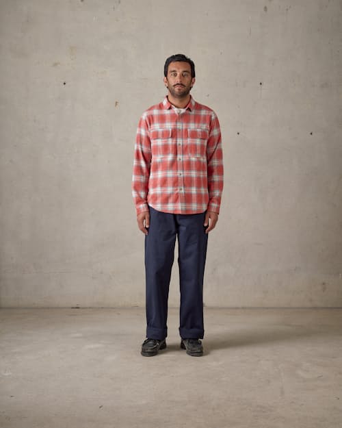 on model image of Twin Pocket Flannel Shirt