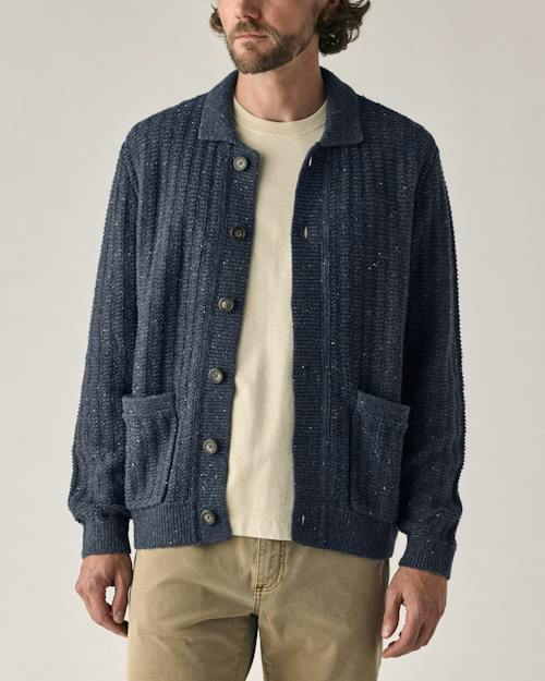 on model image of Recycled Cotton Headlands Full Button Cardigan