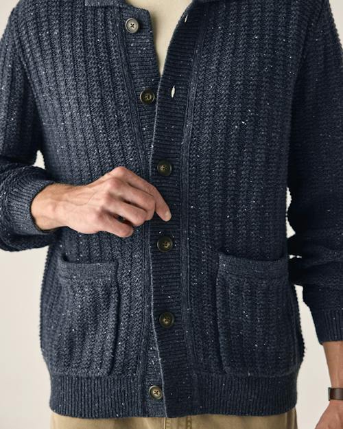 on model image of Recycled Cotton Headlands Full Button Cardigan