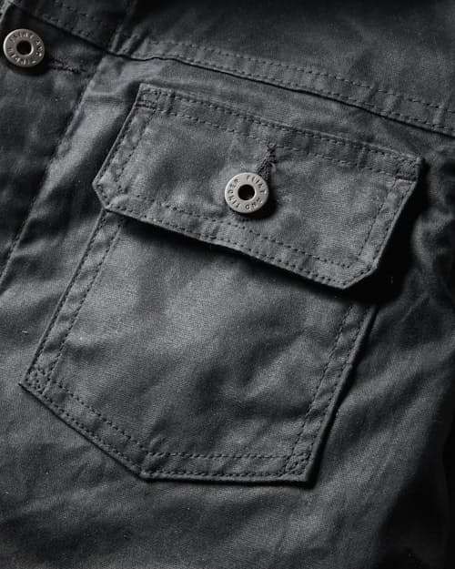 laydown detail image of Flannel-Lined Waxed Trucker Jacket - Tall