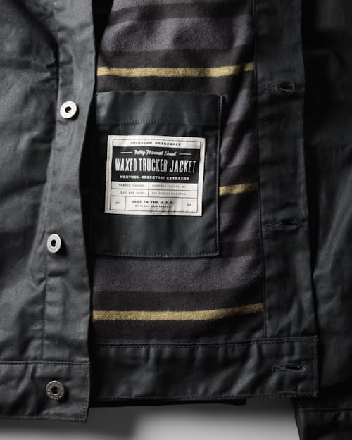 laydown detail image of Flannel-Lined Waxed Trucker Jacket - Tall