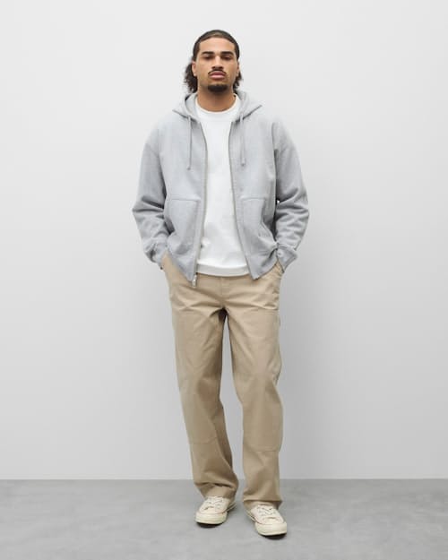 on model image of Midweight Terry Relaxed Zip Hoodie