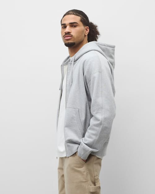 on model image of Midweight Terry Relaxed Zip Hoodie