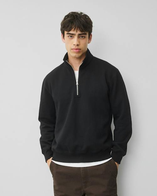 on model image of Brushed Fleece Standard Quarter Zip