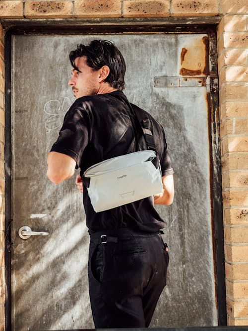 lifestyle image of Bellroy x Carryology Sling
