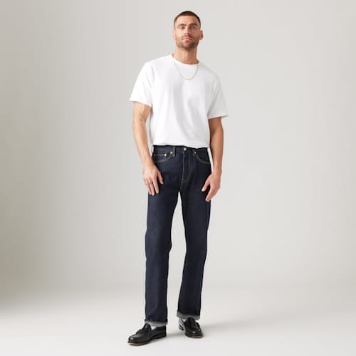 on model image of 505® Regular Selvedge Denim