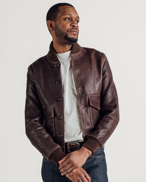 on model image of Italian Lambskin A-1 Flight Jacket