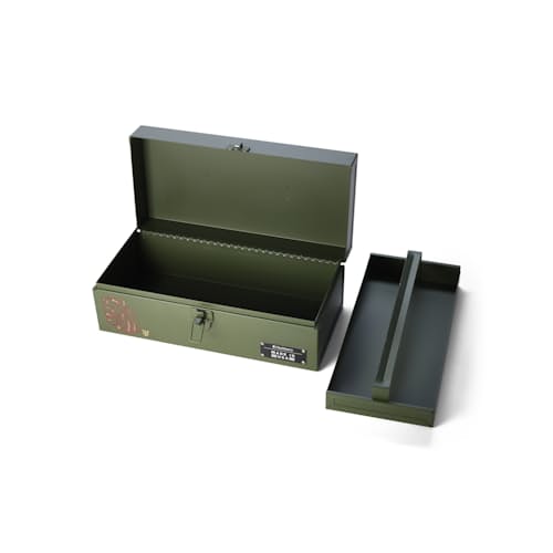laydown image of Hand-Painted Steel Tool Box + Removable Tray
